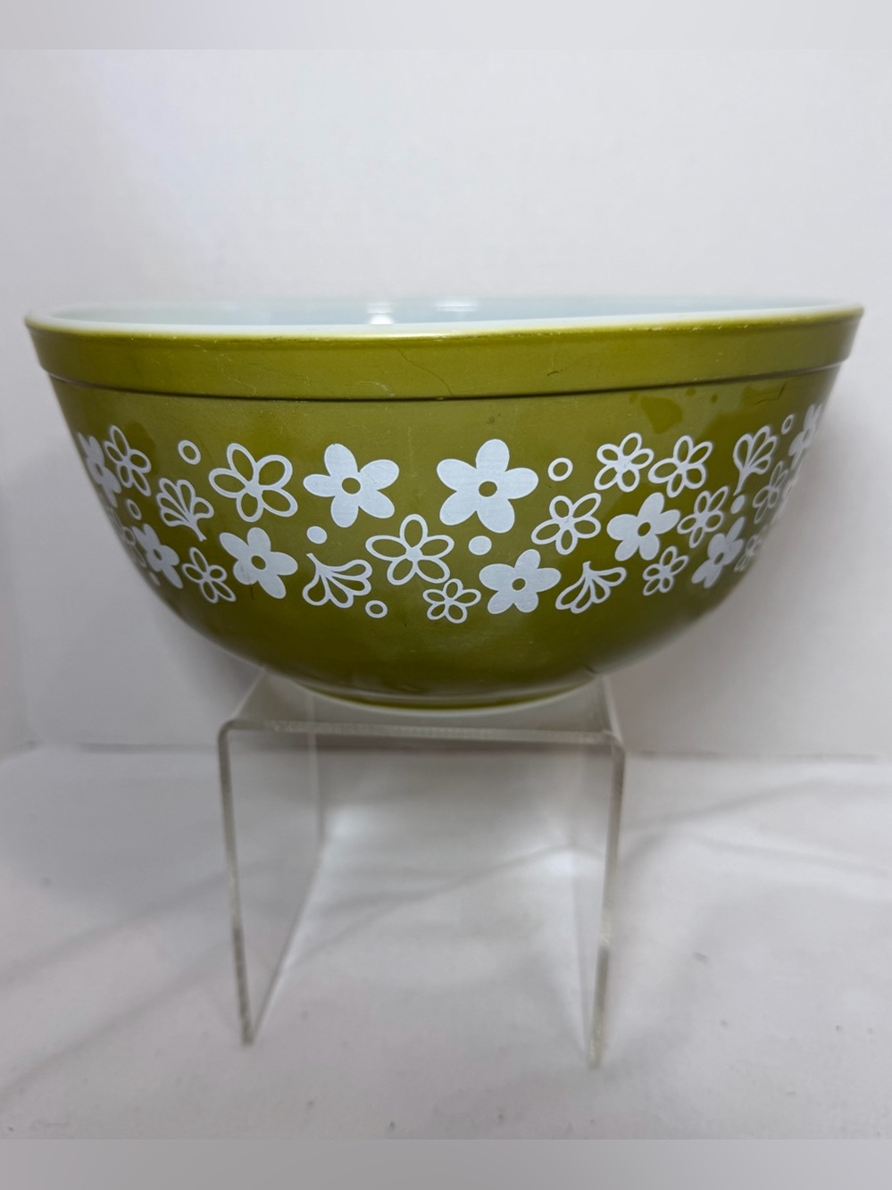 PYREX Spring Blossom 2.5 Qt Green Crazy Daisy 403 Mixing Bowl